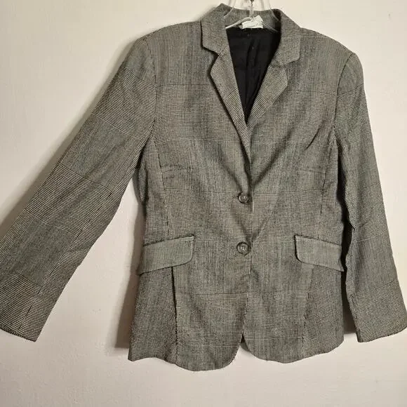 Akris Punto Wool Herringbone Plaid Blazer US 6 Black Preppy Classic Academia
